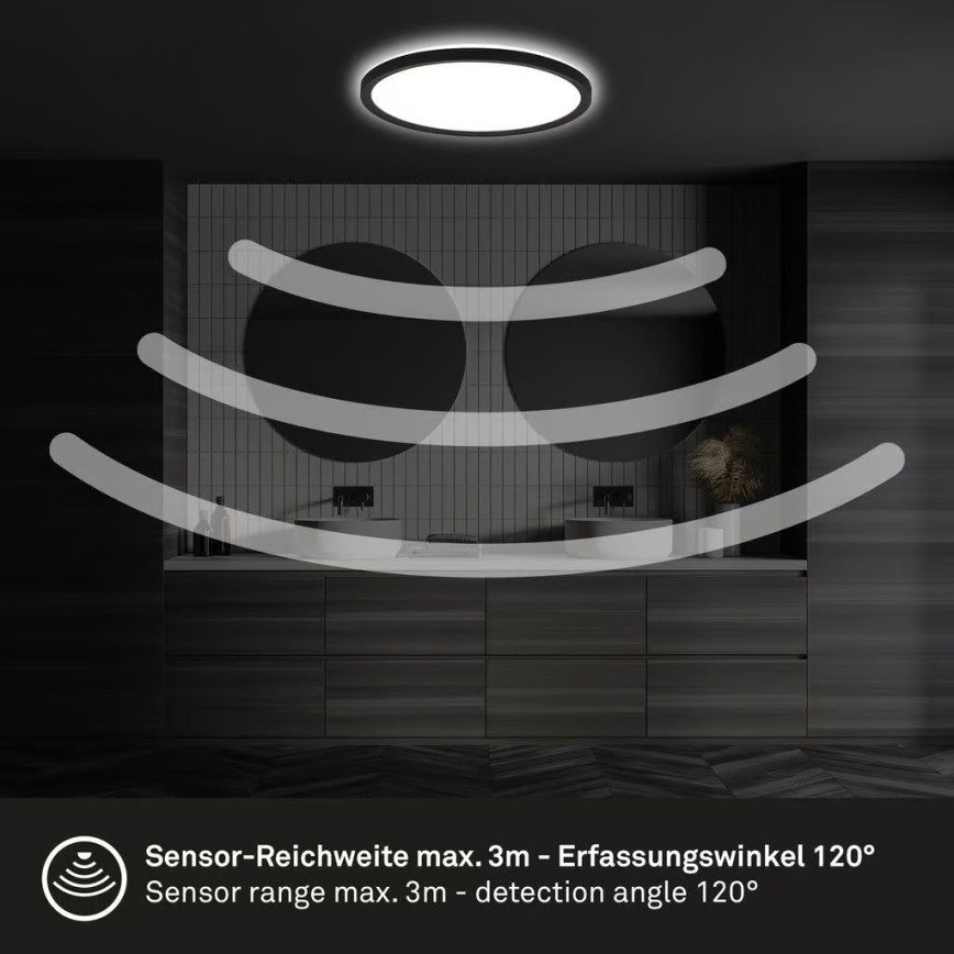 Briloner - Plafoniera LED per il bagno con sensore di movimento MOVE LED/18W/230V IP44 Ø 29 cm nero