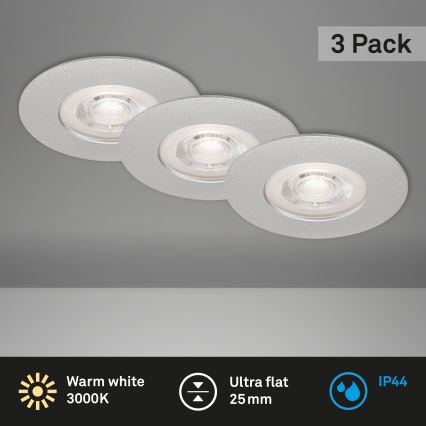 Briloner- SET 3x Lampada LED da incasso per bagni LED/4,9W/230V IP44 argento