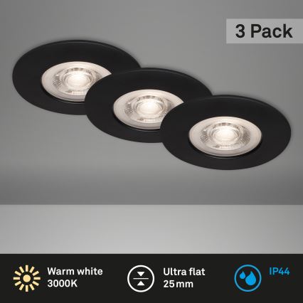 Briloner - SET 3x Lampada LED da incasso per bagni LED/4,9W/230V IP44 nero