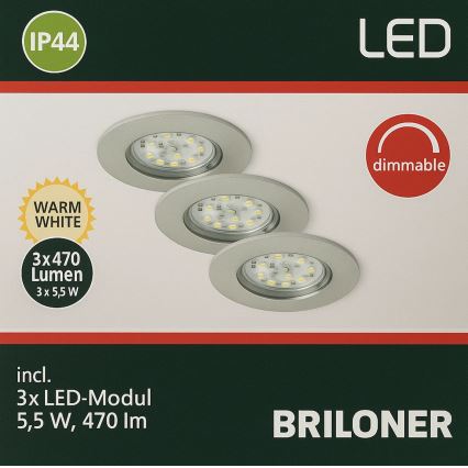 Briloner - SET 3x Luce da incasso LED da bagno dimmerabile LED/5,5W/230V IP44