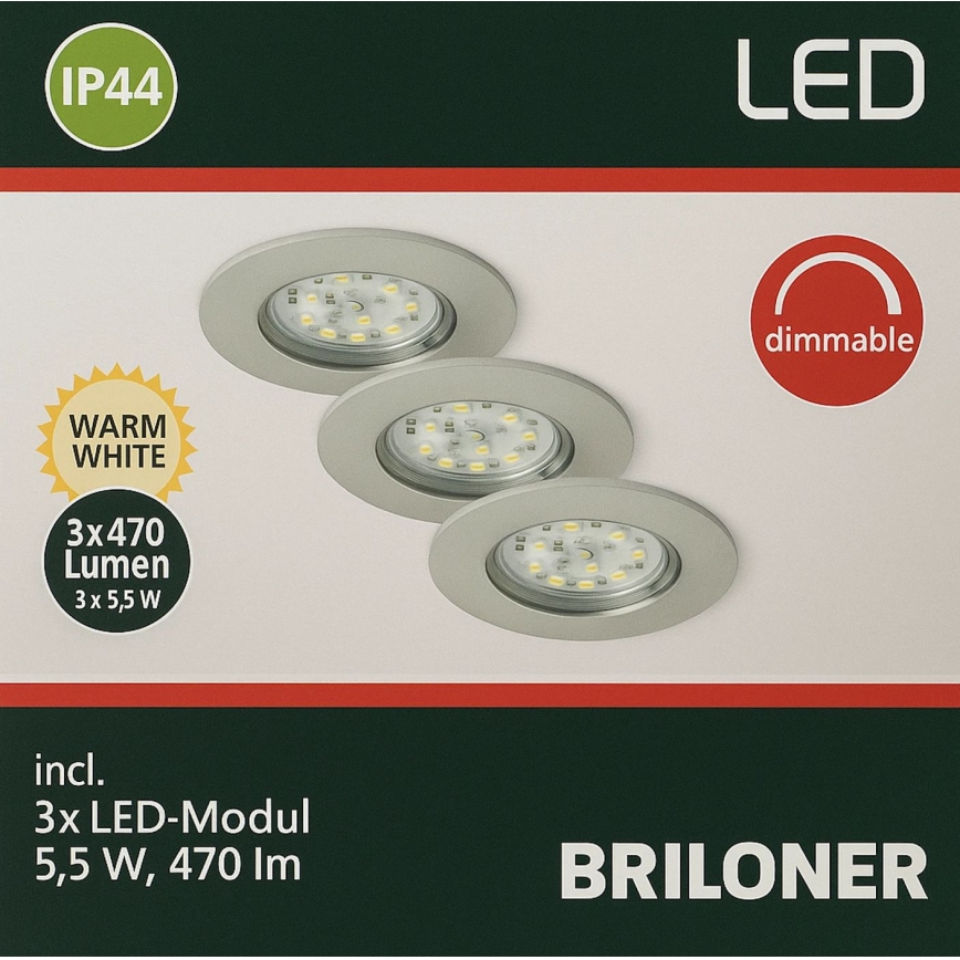 Briloner - SET 3x Luce da incasso LED da bagno dimmerabile LED/5,5W/230V IP44