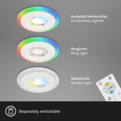 Briloner - SET 3x LED RGBW Lampada da incasso dimmerabile per bagni LED/5W/230V 3000-6500K IP44 + telecomando