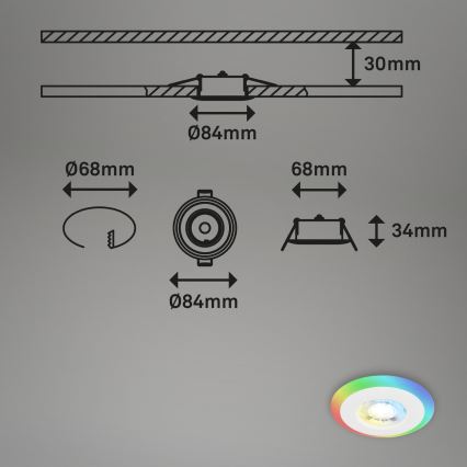 Briloner - SET 3x LED RGBW Lampada da incasso dimmerabile per bagni LED/5W/230V 3000-6500K IP44 + telecomando