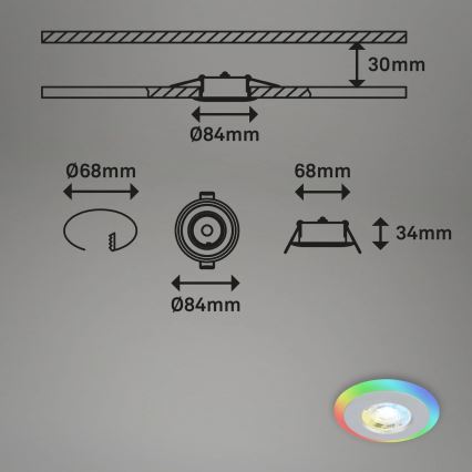 Briloner - SET 3x LED RGBW Lampada da incasso dimmerabile per bagni LED/5W/230V 3000-6500K IP44 + telecomando