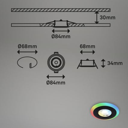 Briloner - SET 3x LED RGBW Lampada da incasso dimmerabile per bagni LED/5W/230V 3000-6500K IP44 + telecomando