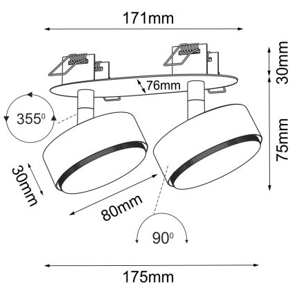 Brosline - Faretto da incasso per controsoffitto 2xGX53/9W/230V nero