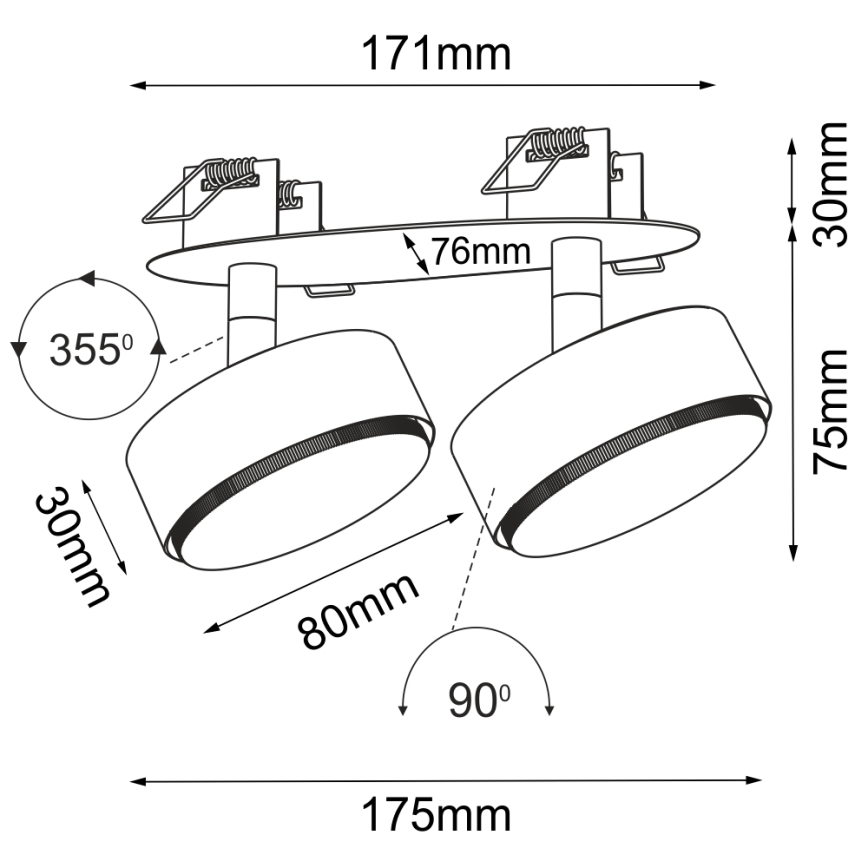 Brosline - Faretto da incasso per controsoffitto 2xGX53/9W/230V nero