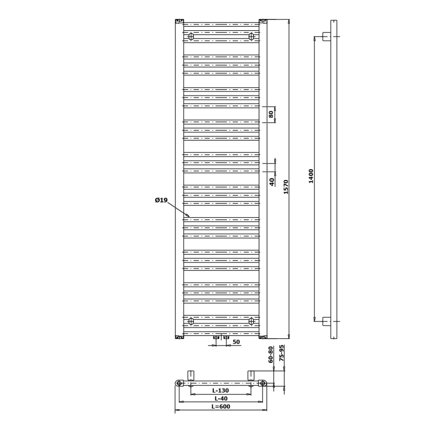 Bruckner - Bagno radiatore ALBRECHT 765W/230V 60x157 cm bianco