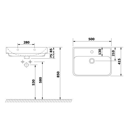 Bruckner - Lavandino incassato NEON 50x41,5 cm ceramiche/bianco