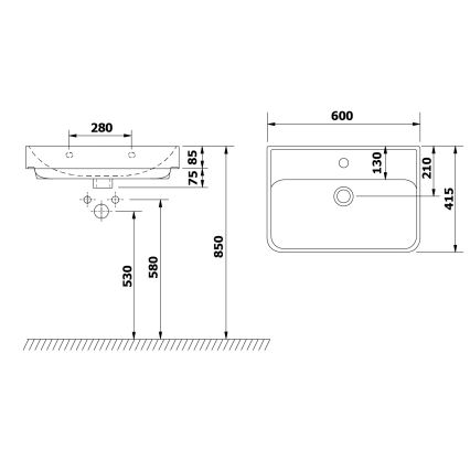 Bruckner - Lavandino incassato NEON 60x41,5 cm ceramiche/bianco