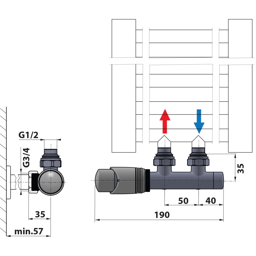 Bruckner - Set di connessione termostatica per collegamento centrale WICHER bianco