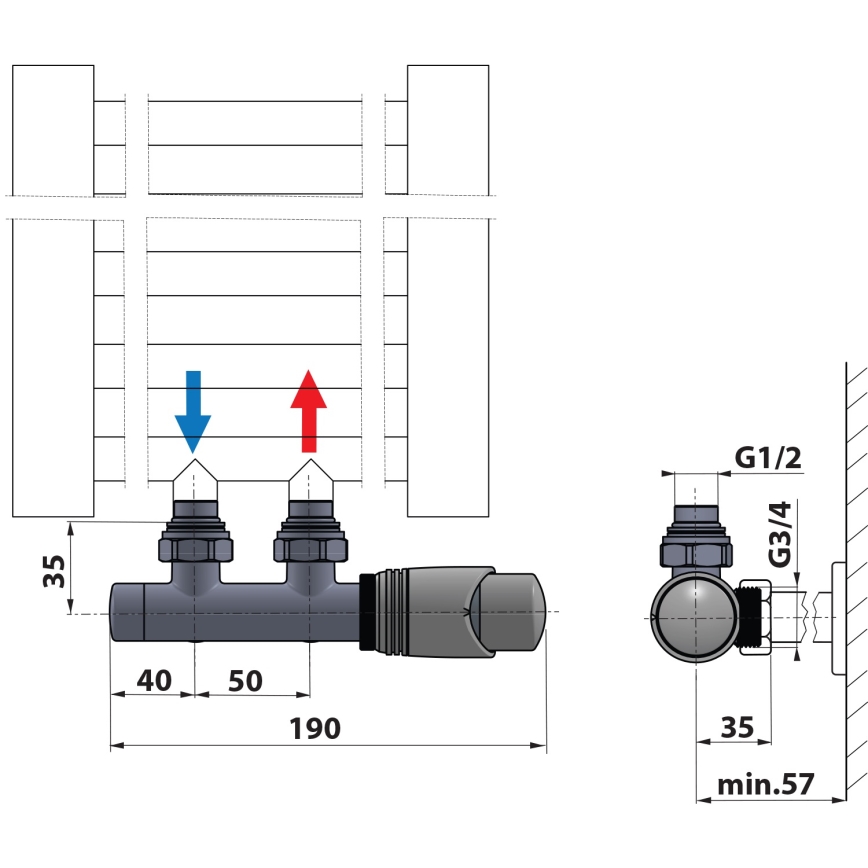 Bruckner - Set di connessione termostatica per collegamento centrale WICHER bianco