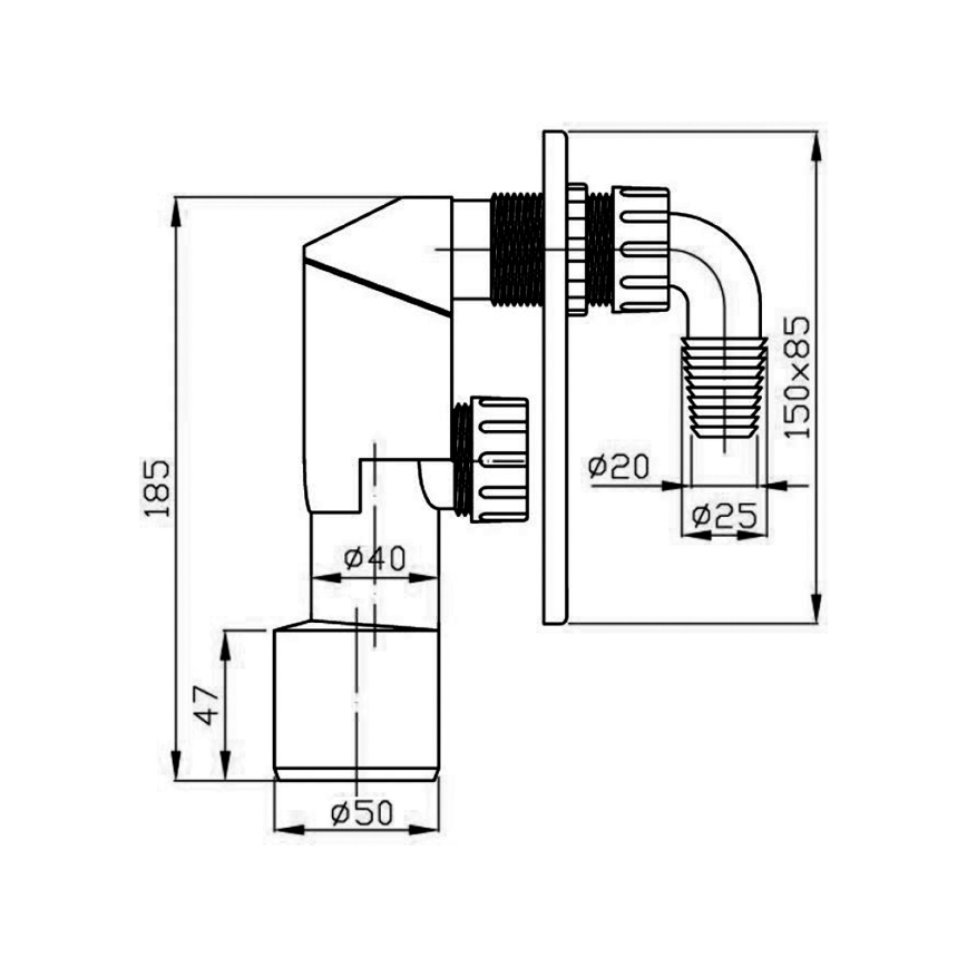 Bruckner - Sifone per lavatrice per installazione a scomparsa DN40/50 lucido acciaio inossidabile