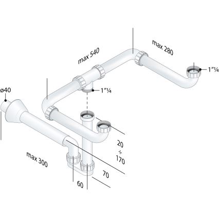 Bruckner - Vasca di raccolta per il doppio lavabo mobile MOSQUITO DN40 bianco