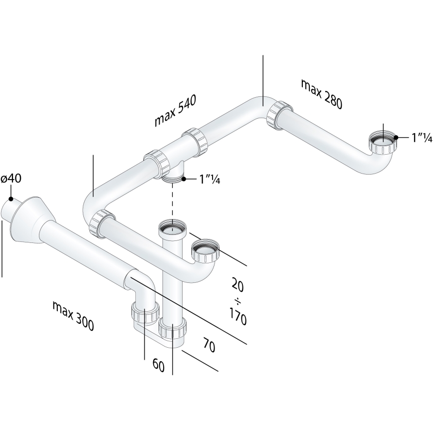 Bruckner - Vasca di raccolta per il doppio lavabo mobile MOSQUITO DN40 bianco