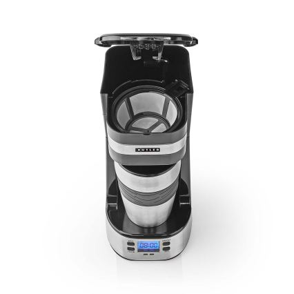 Butler - Macchina per caffè per una tazza 0,4 l con timer e tazza da viaggio 750W/230V acciaio inossidabile/nero