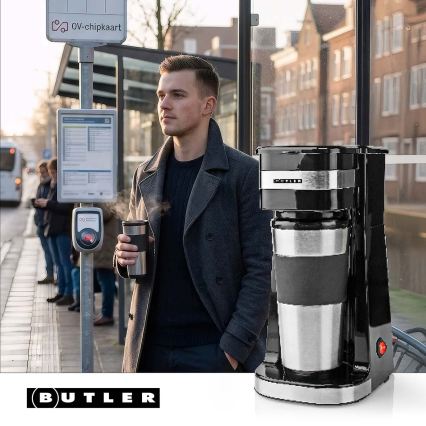 Butler - Macchina da caffè per una tazza 0,4 l con tazza da viaggio 750W/230V acciaio inox/nero