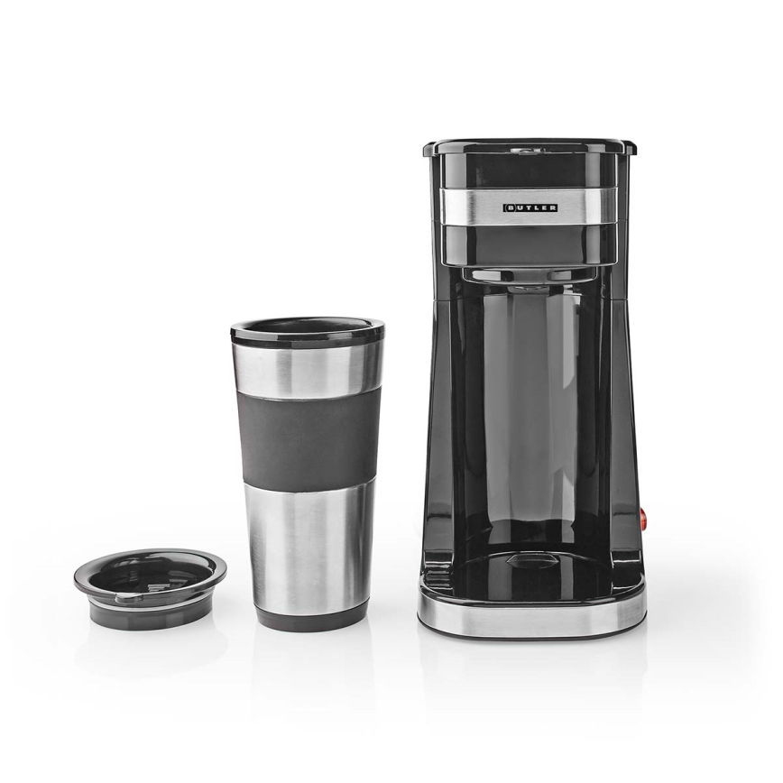 Butler - Macchina da caffè per una tazza 0,4 l con tazza da viaggio 750W/230V acciaio inox/nero