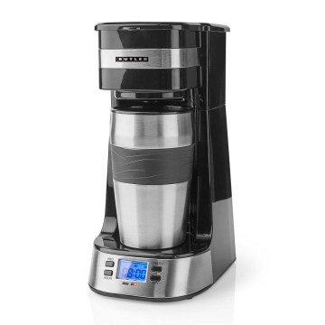 Butler - Macchina per caffè per una tazza 0,4 l con timer e tazza da viaggio 750W/230V acciaio inossidabile/nero
