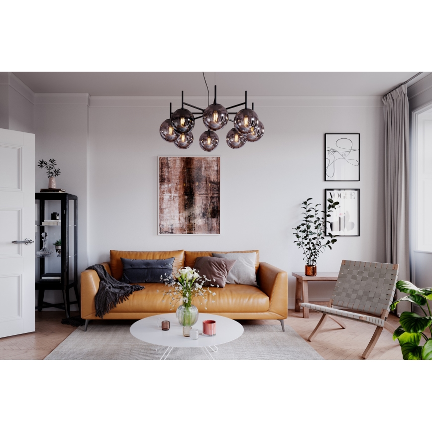 ByRydens - Lampadario a sospensione con filo BOYLE 8xE27/5W/230V fumé/nero diametro 83 cm