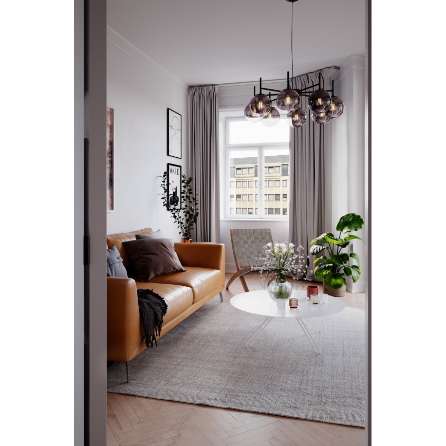 ByRydens - Lampadario a sospensione con filo BOYLE 8xE27/5W/230V fumé/nero diametro 83 cm