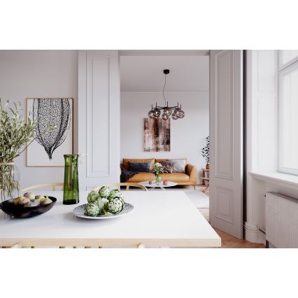 ByRydens - Lampadario a sospensione con filo BOYLE 8xE27/5W/230V fumé/nero diametro 83 cm