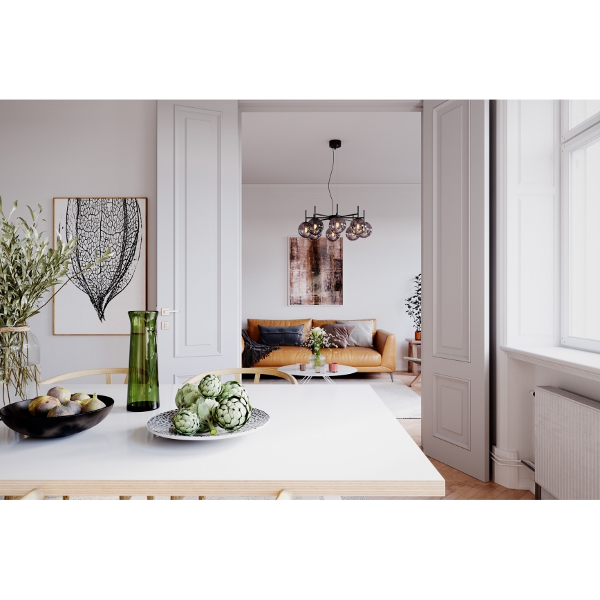 ByRydens - Lampadario a sospensione con filo BOYLE 8xE27/5W/230V fumé/nero diametro 83 cm