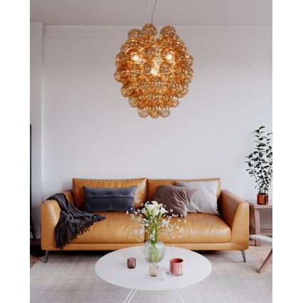 ByRydens - Lampadario a sospensione con filo DELUXE 4xE14/5W/230V fumé/marrone diametro 64 cm