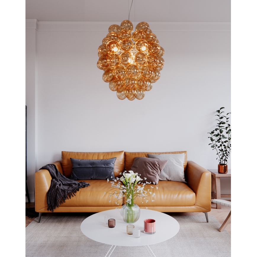 ByRydens - Lampadario a sospensione con filo DELUXE 4xE14/5W/230V fumé/marrone diametro 64 cm