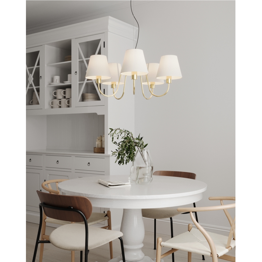 ByRydens - Lampadario a sospensione con cavo LYNF 5xE14/8W/230V ottone/bianco