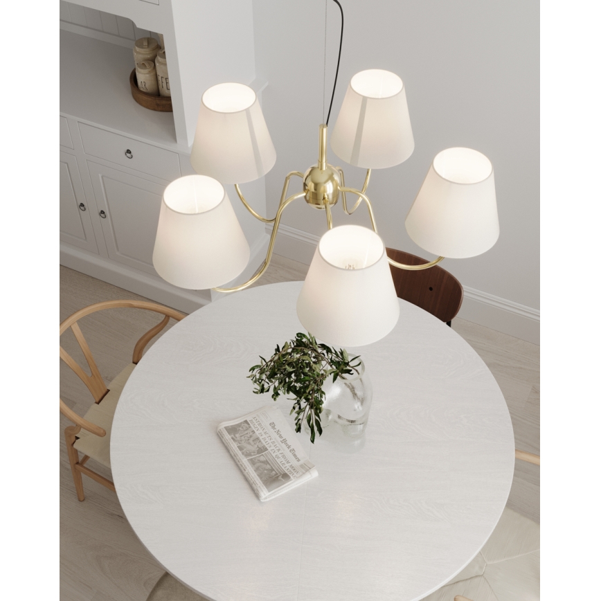 ByRydens - Lampadario a sospensione con cavo LYNF 5xE14/8W/230V ottone/bianco