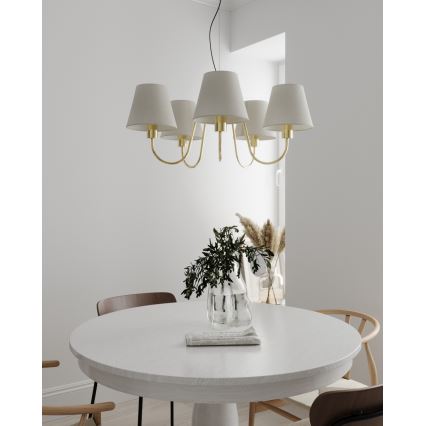 ByRydens - Lampadario a sospensione con cavo LYNF 5xE14/8W/230V ottone/bianco