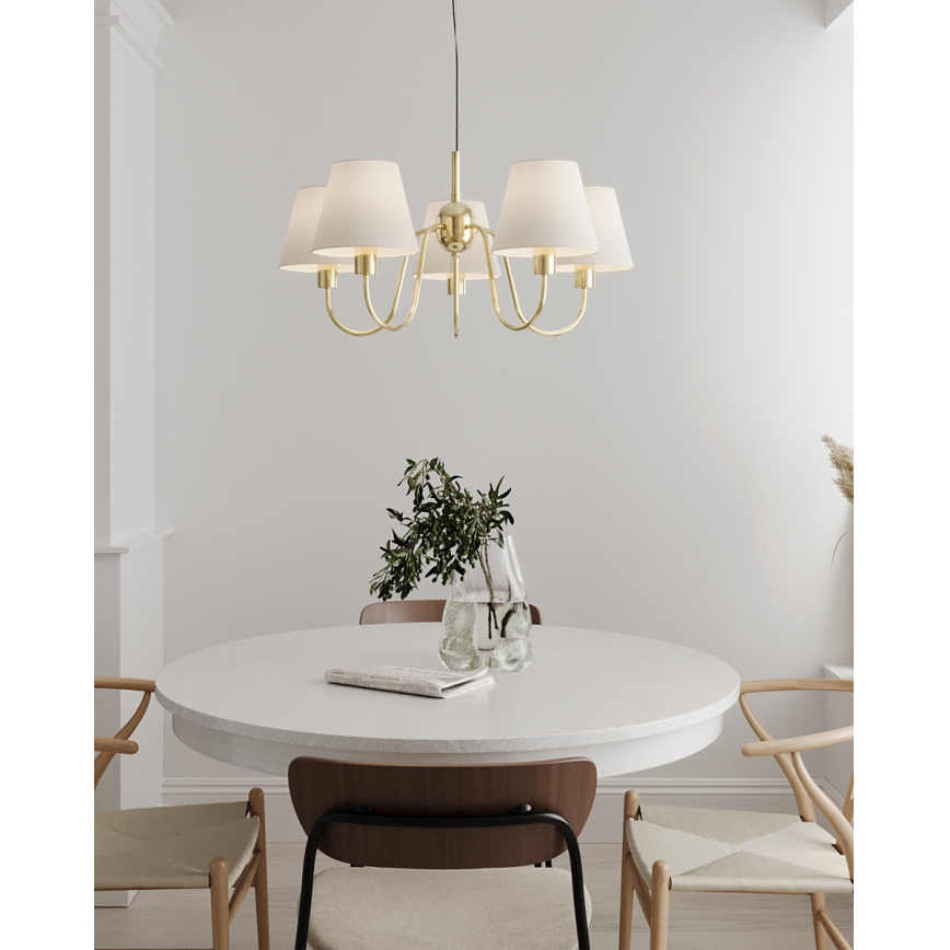 ByRydens - Lampadario a sospensione con cavo LYNF 5xE14/8W/230V ottone/bianco