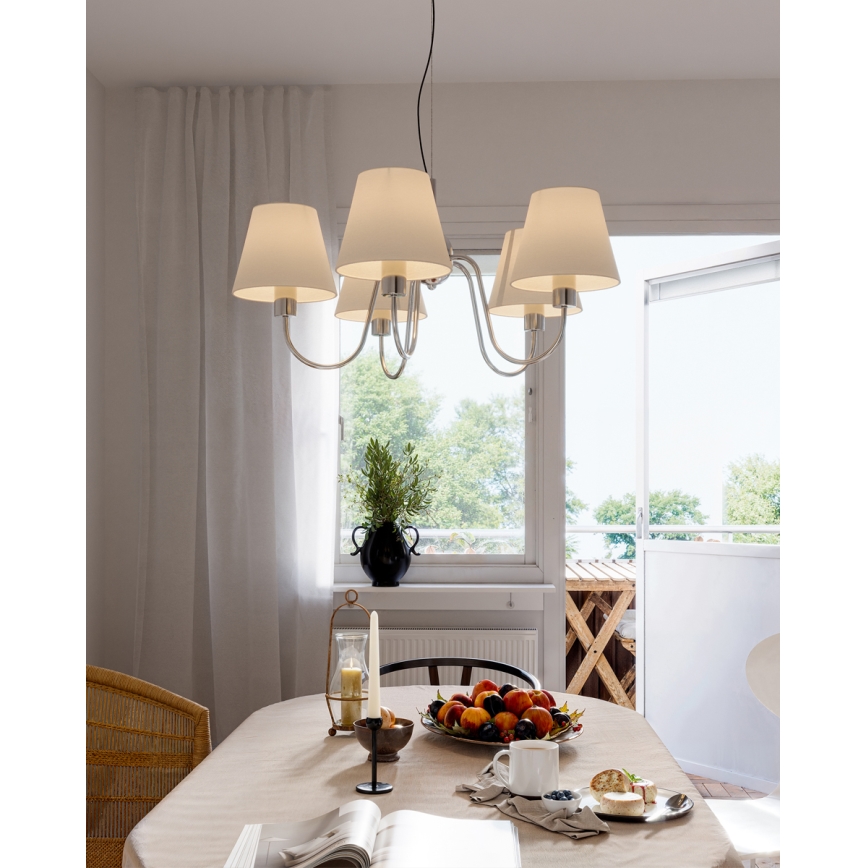 ByRydens - Lampadario sospeso su cavo LYNF 5xE14/8W/230V cromo lucido/bianco