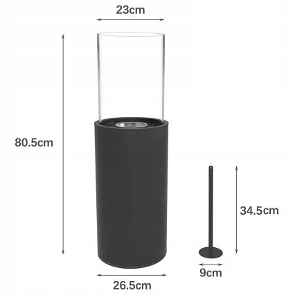 Camino a bioetanolo ROMA 26,5 x 80,5 cm 2 kW nero + copertura protettiva