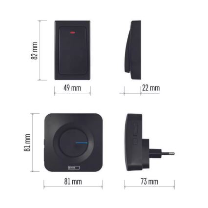 Campanello con presa wireless 230V IP44 nero