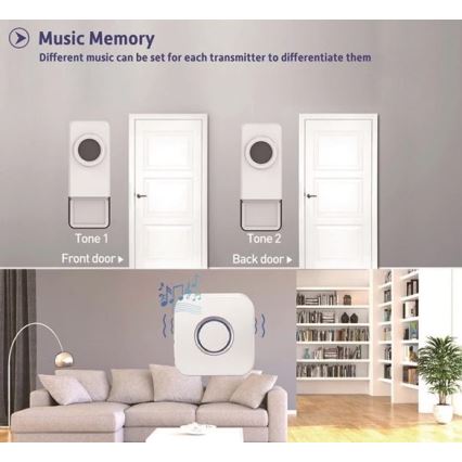 Campanello wireless 3xAAA/1xA23 IP55 bianco