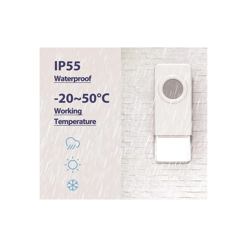 Campanello wireless 3xAAA/1xA23 IP55 bianco