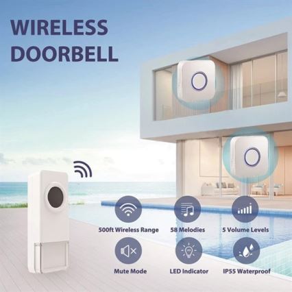 Campanello wireless 3xAAA/1xA23 IP55 bianco
