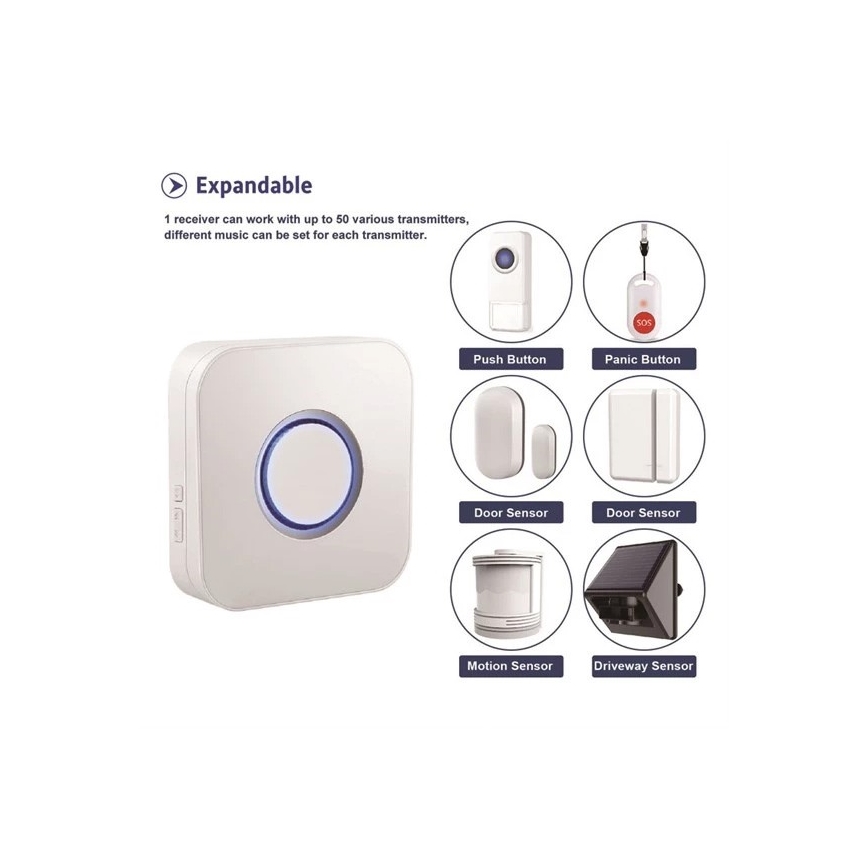 Campanello wireless 3xAAA/1xA23 IP55 bianco