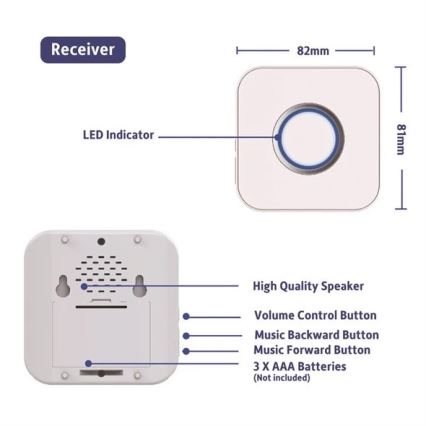 Campanello wireless 3xAAA/1xA23 IP55 bianco