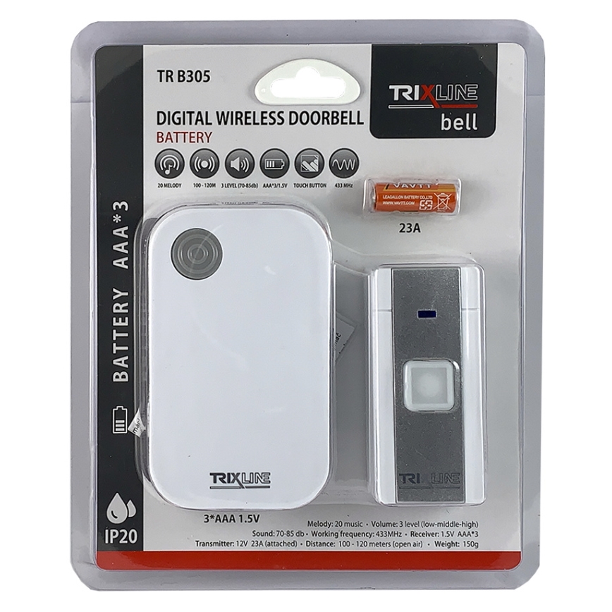 Campanello wireless BELL 1x23A + 3xAAA bianco