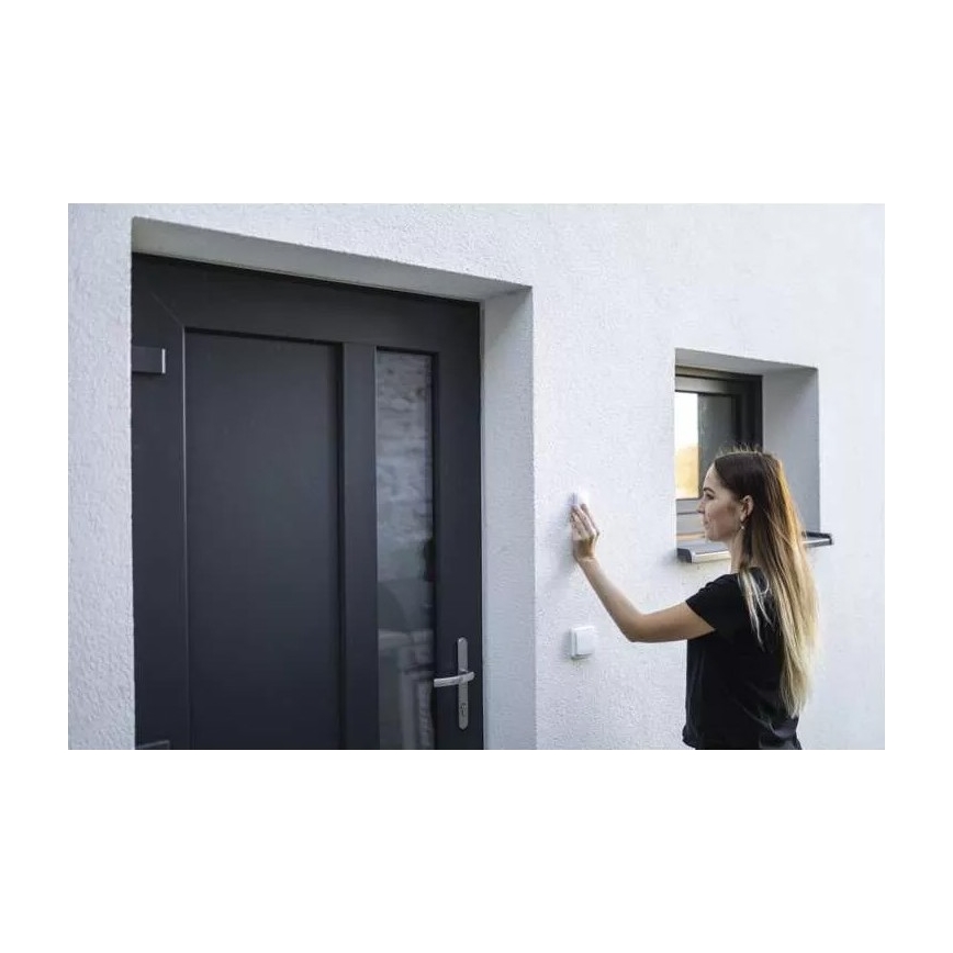 Campanello wireless con spina integrata 230V + 1xCR2032 IP44 bianco