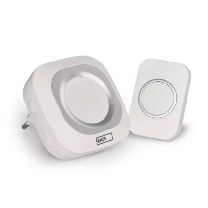 Campanello wireless con spina integrata 230V + 1xCR2032 IP44 bianco
