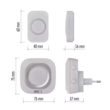 Campanello wireless con spina integrata 230V + 1xCR2032 IP44 bianco