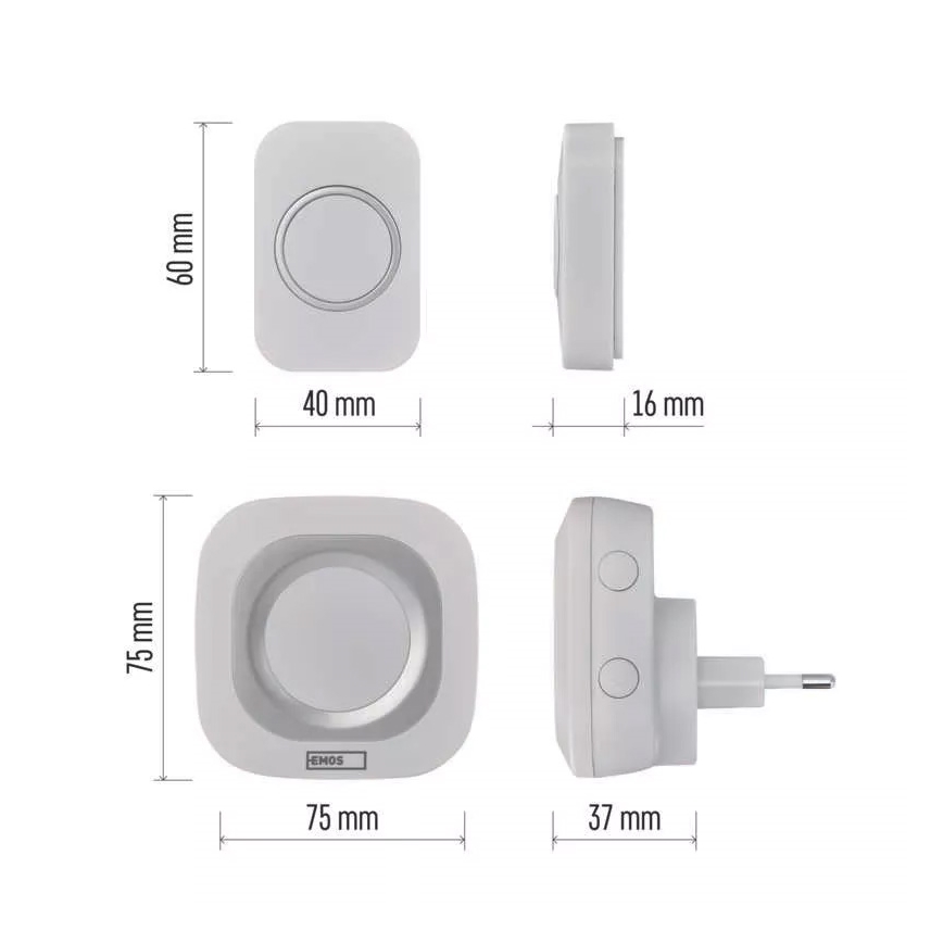 Campanello wireless con spina integrata 230V + 1xCR2032 IP44 bianco