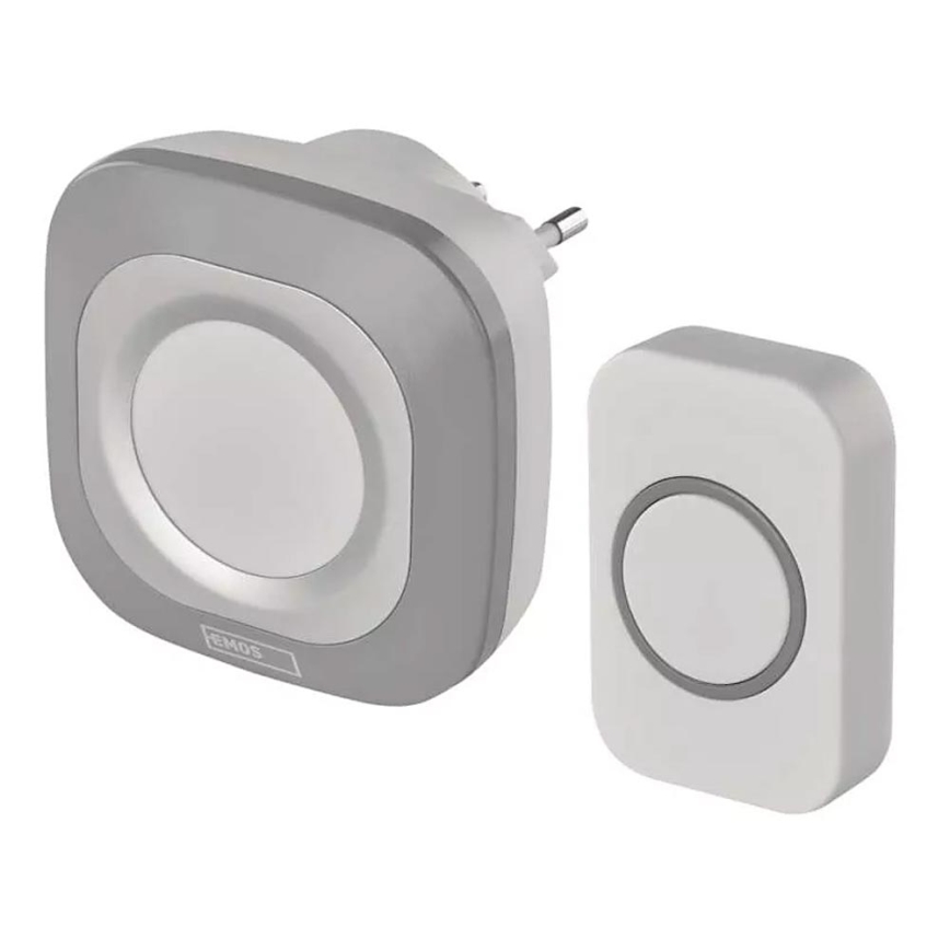 Campanello wireless con spina integrata 230V + 1xCR2032 IP44 grigio