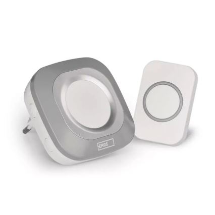 Campanello wireless con spina integrata 230V + 1xCR2032 IP44 grigio