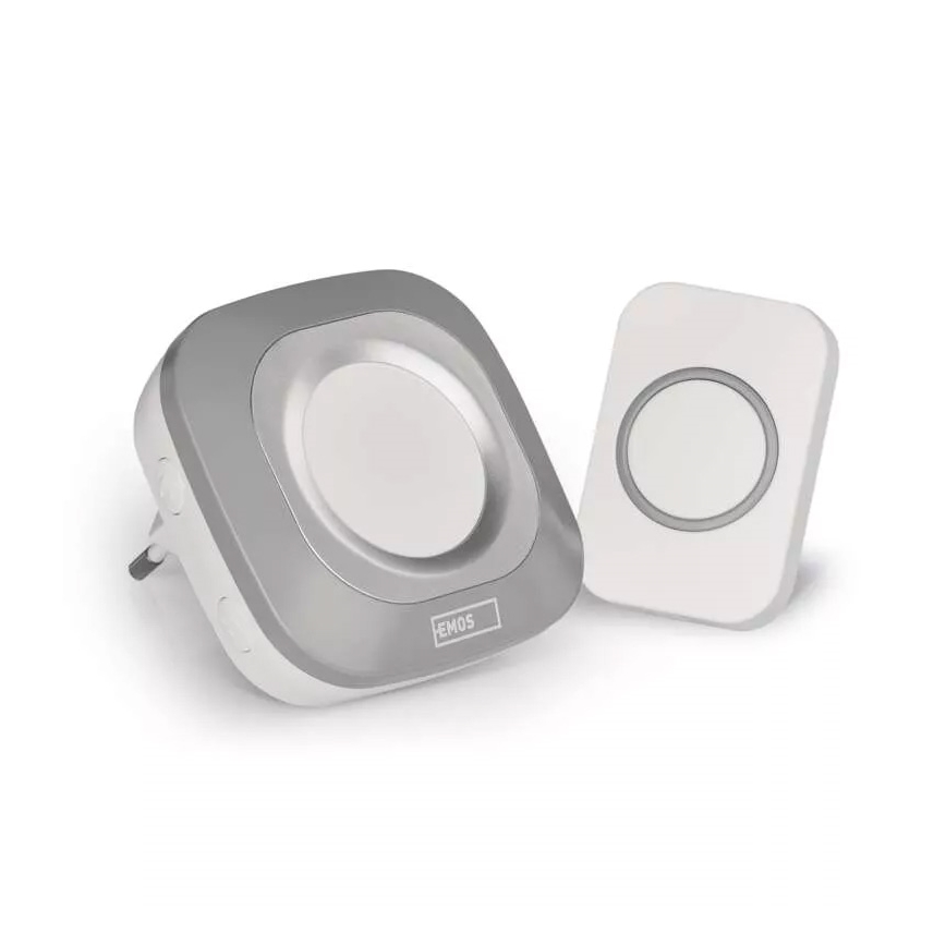 Campanello wireless con spina integrata 230V + 1xCR2032 IP44 grigio