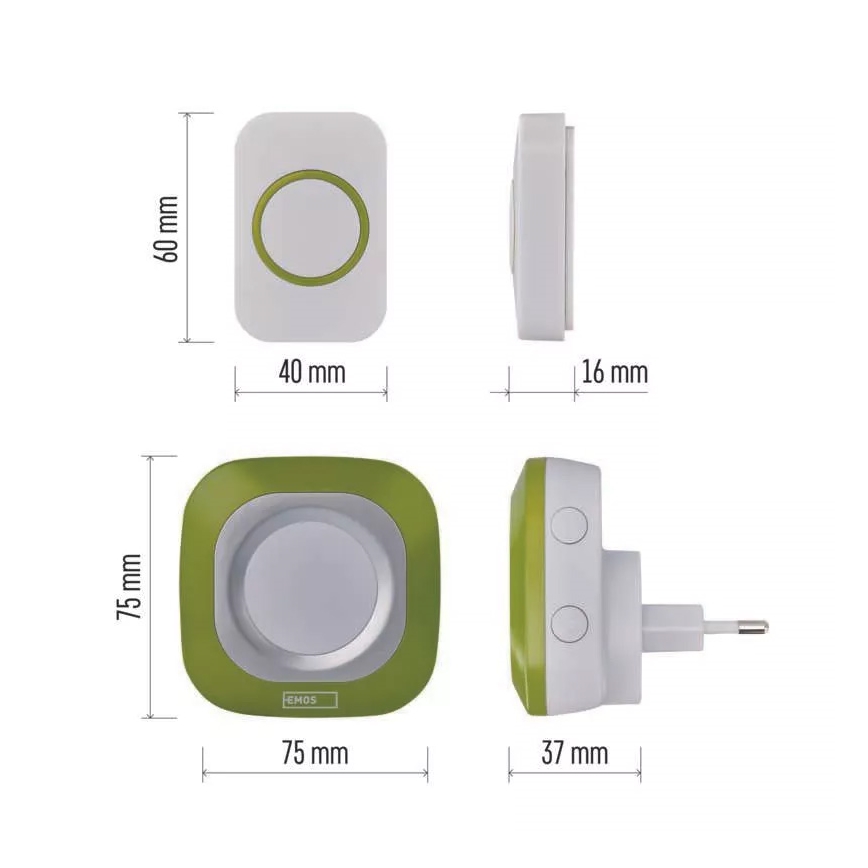 Campanello wireless con spina integrata 230V + 1xCR2032 IP44 verde